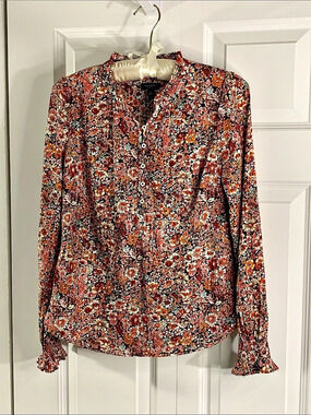 Talbots Floral Blouse in Brown & Pink Size P Like New